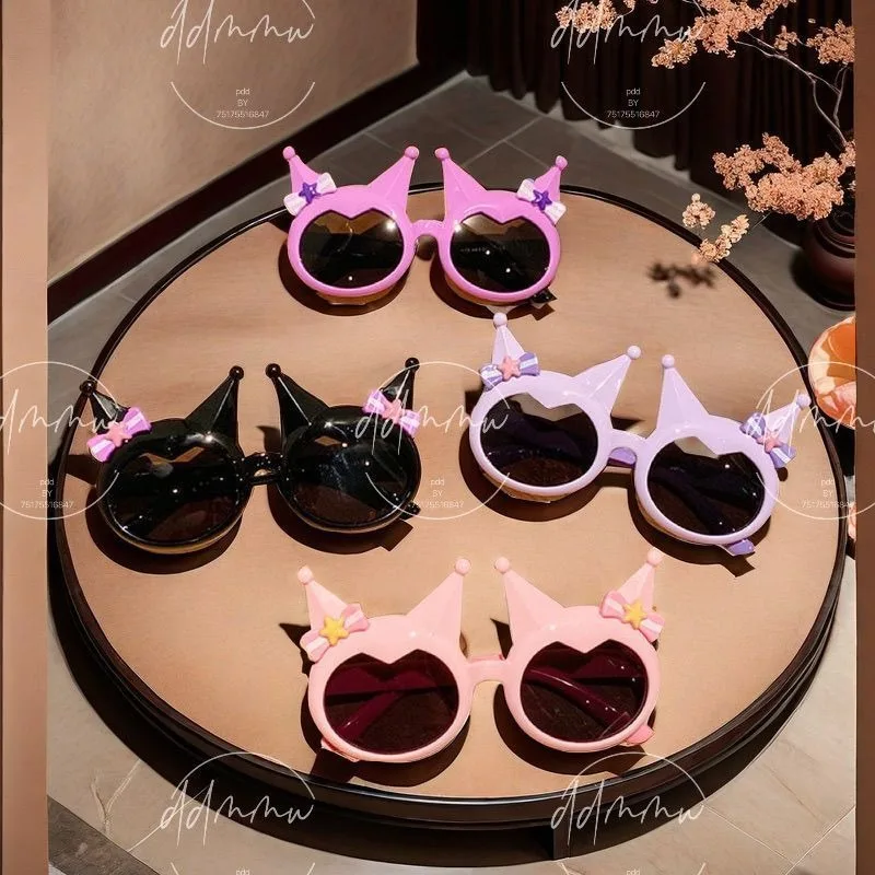 New Kuromi Children's Sunglasses Sunglasses Sanrio Anime Cartoon Girl Kawaii Purple Pink Sunscreen Glasses Vacation Toy Gift