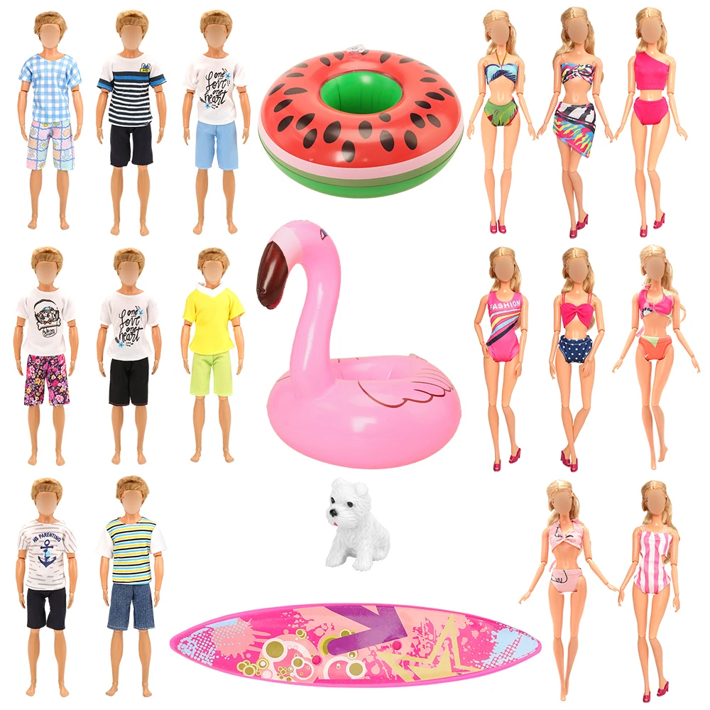 Barwa 12 Pieces Doll Clothes=3 Ken Suits+5 Swimsuits+1 Skateboard+1 Ring+1 Swimming Ring+1 Pet Dog 30-32cm Doll Kids Toys Gifts