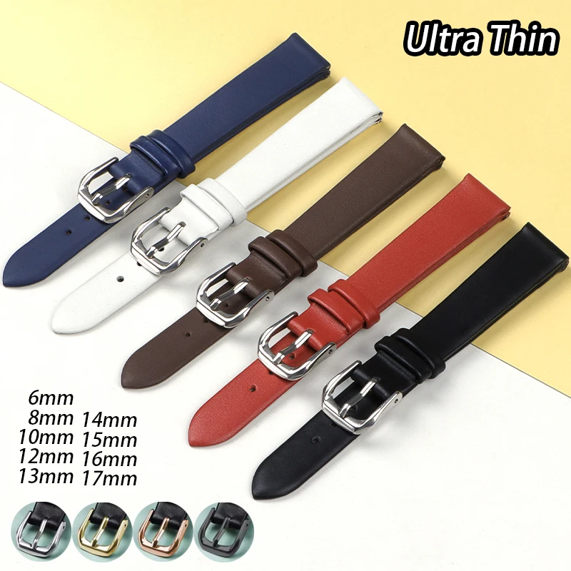 حقيقية رقيقة جدا حزام من الجلد 6 مللي متر 8 مللي متر 10 مللي متر 12 مللي متر 13 مللي متر 14 مللي متر 15 مللي متر 16 مللي متر 17 مللي متر حزام الساعات مقاوم للماء الرياضة سوار العالمي الفرقة