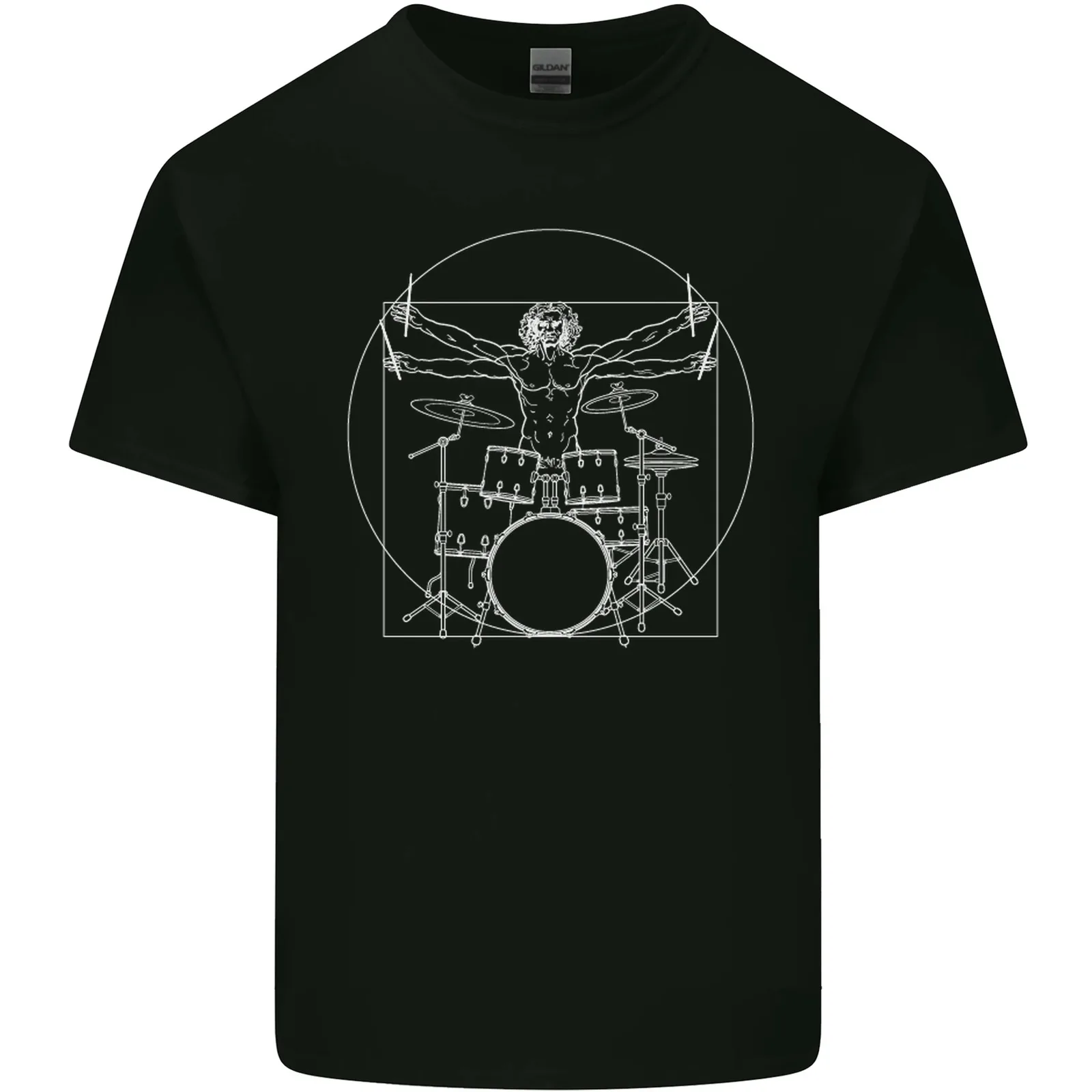 

Vitruvian Drummer Funny Drumming Mens Cotton T-Shirt Tee Top