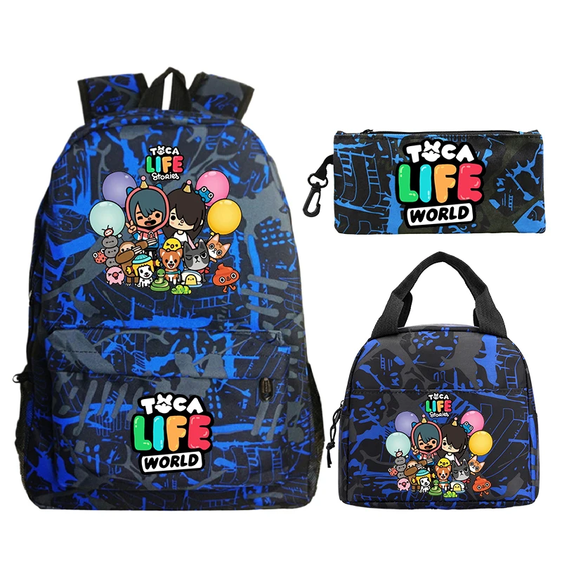 Toca Life World Printed School Bags 3pcs Set Boys Girl Outdoor Backpack Rucksack Primary Students Bookbag Lunch Bag Pencil Case