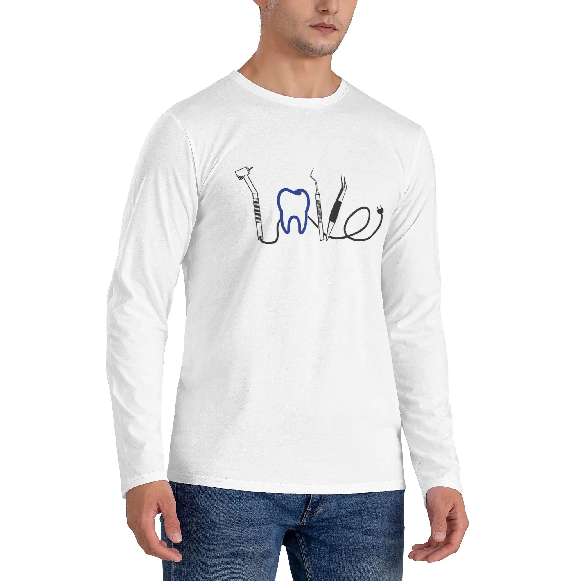 

Dentist Dental Teeth Tooth Doctor Funny Gift Men's Long Sleeved T-shirt Casual Round Neck T shirts Spring and Autumn Men tops