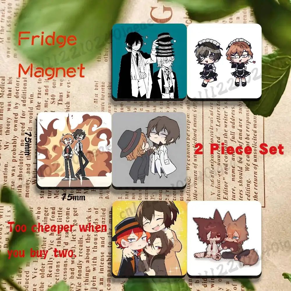 Kawaii Dazai Chuuya CP B-Bungo 2pcs Square Decorative Fridge Magnet,Custom Printed Magnetic Sticker,Home Decoration Holiday Gift