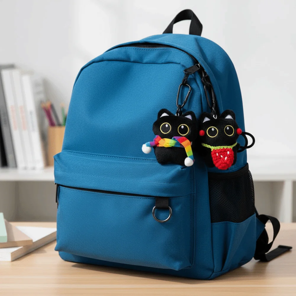 

New Black Cat Keychain Cartoon Kitten Cute Soft Pendant Car Key Ring Bag Accessories