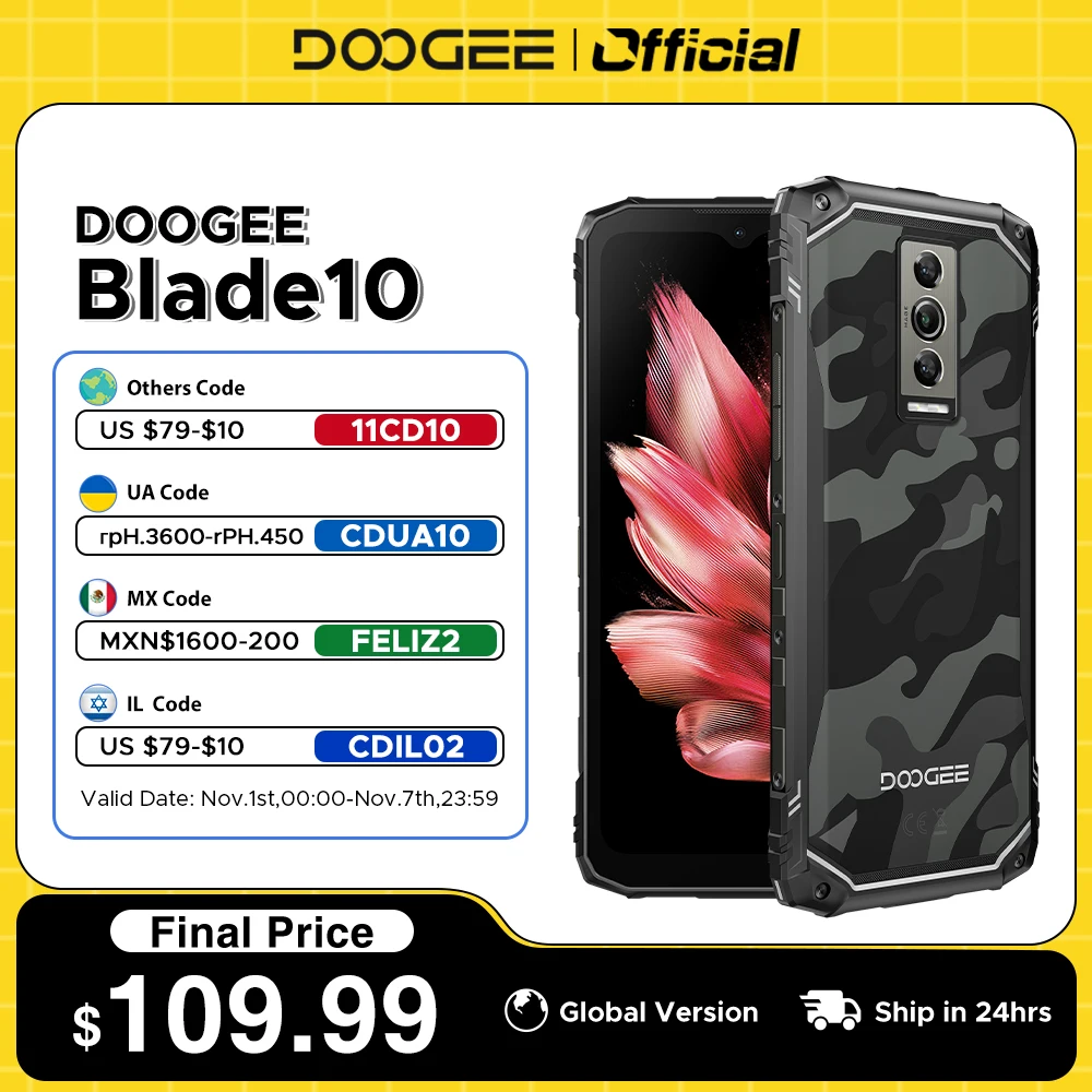 

Global Version DOOGEE 6.56" Blade10 Rugged Phone 90Hz IPS Display 4GB+128GB Octa Core Ultra Thin Android 14 Face Unlock 5150mAh