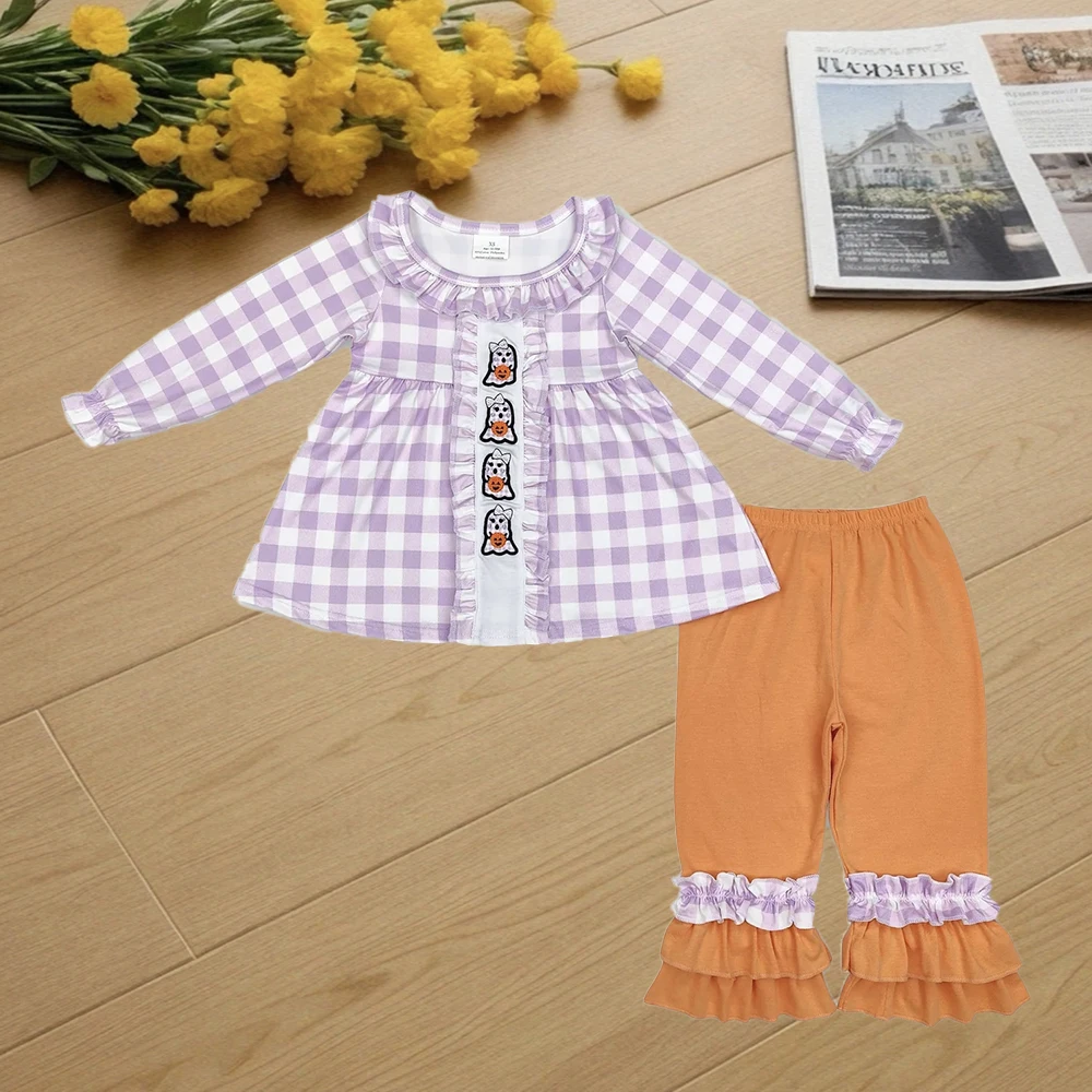 

9.19 Детская зимняя одежда для девочек, туника с рюшами и брюками лавандового цвета для маленьких девочек, комплекты одежды