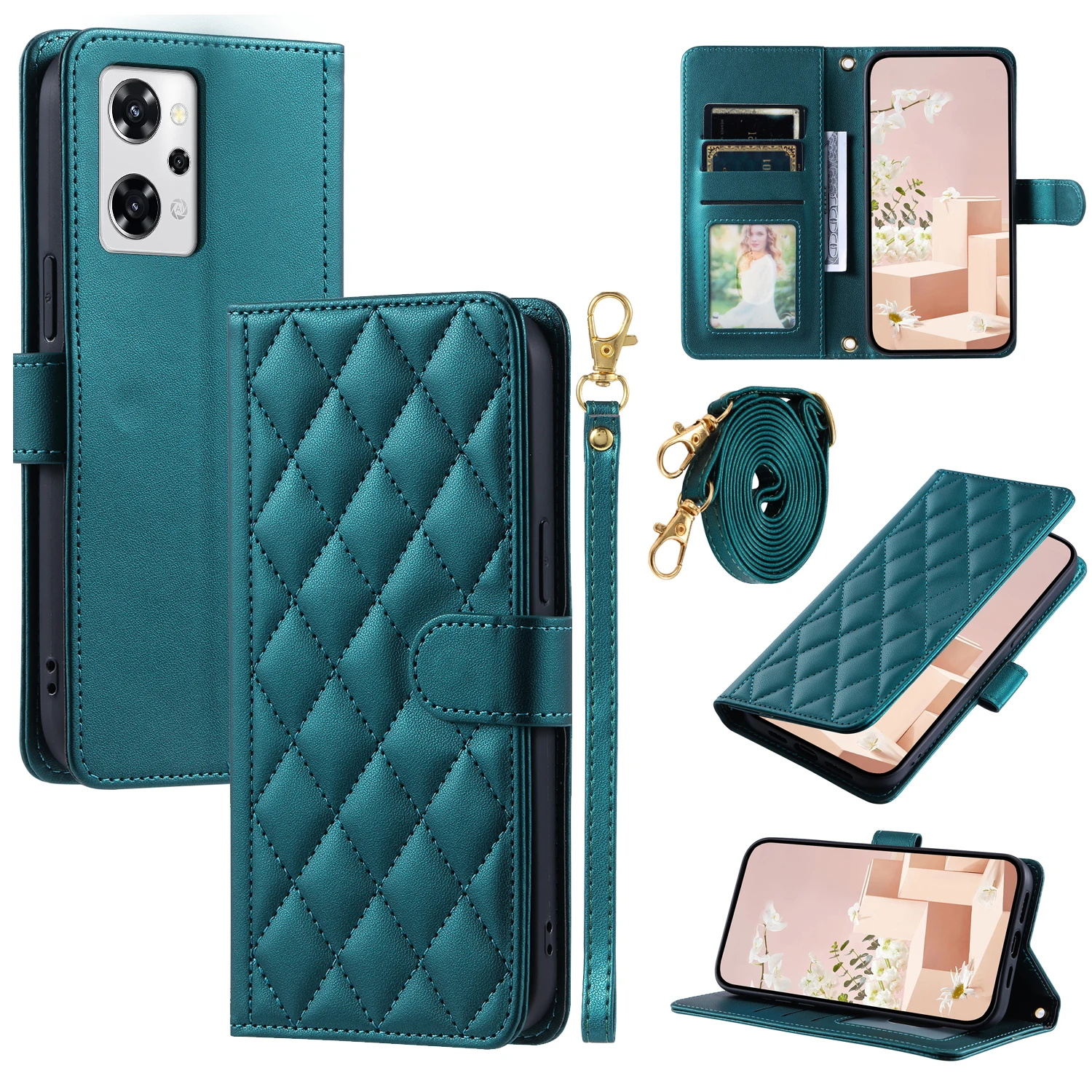 

For OPPO Reno 7A Phone Case Crossbody Back Long Lanyard Silicone Protective Case Flip Leather Case