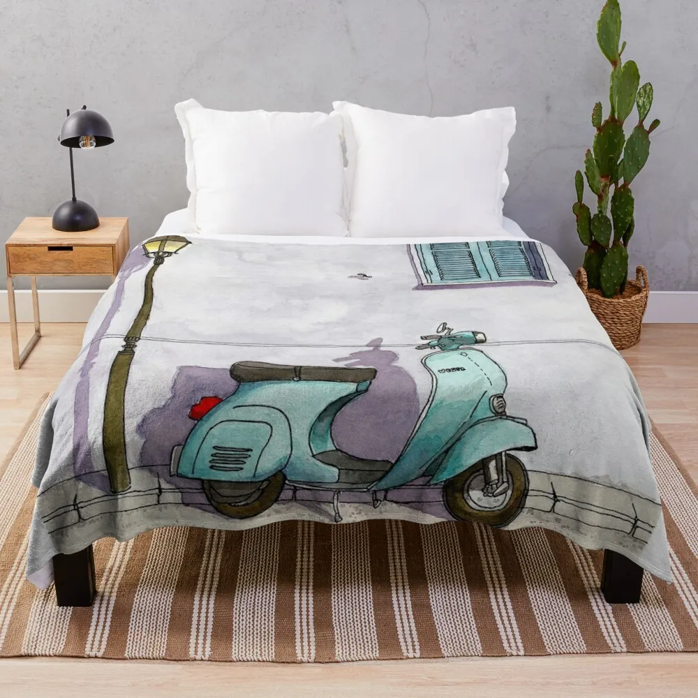 [ORIGINAL] Blue vintage italian scooter Throw Blanket Blankets For Sofas Weighted Custom Blankets