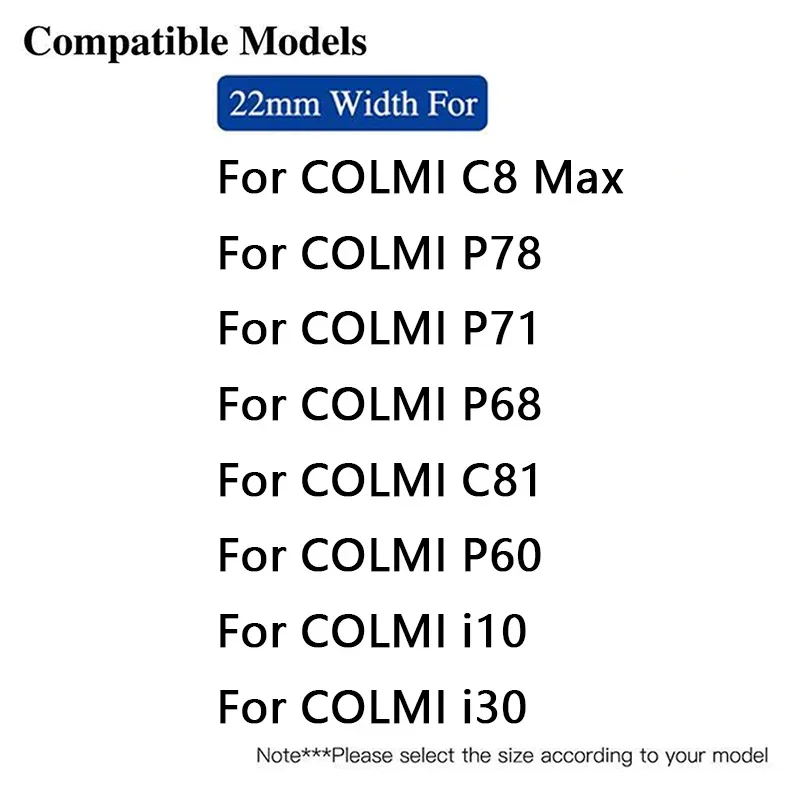 22 มม.สําหรับนาฬิกา COLMI C8 Max สําหรับ ColmiC81 สร้อยข้อมือสําหรับ colmi p71 p78 p60 p68 สายรัดข้อมือสําหรับ Colmi i10 i30 เข็มขัด