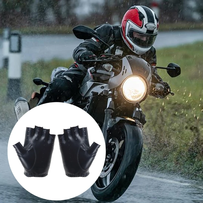 Motorcycle Driving Gloves Outdoor Half Finger Sport Gloves Weightlifting Cycling Fingerless PU Leather Glove for Women Men