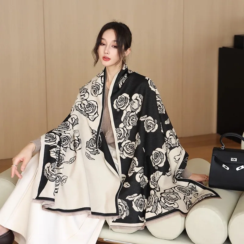 Echarpe-cyrena-kaer-double-face-a-motif-rose-polyvalente-et-chaude-pour-l'automne-et-l'hiver-style-ethnique-decoratif