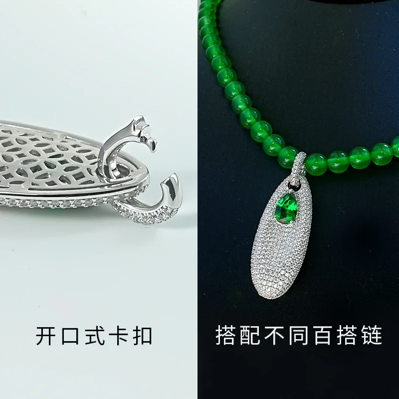 925 silver Walton green full diamond water droplet pendant, emerald green sweater necklace, European and American high-end feel