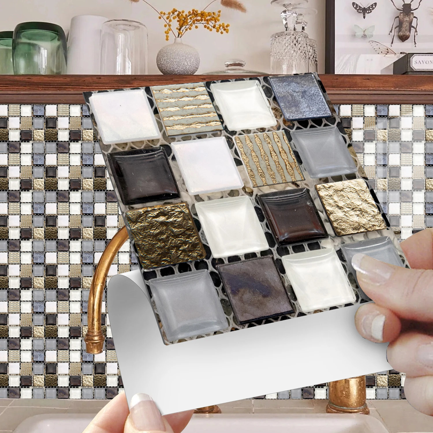 

10/20/50PCS Self-Adhesive Mosaic Luxury Wall Stickers Kitchen Bathroom Waterproof and Oil Resistant Home Decor Tile Stickers