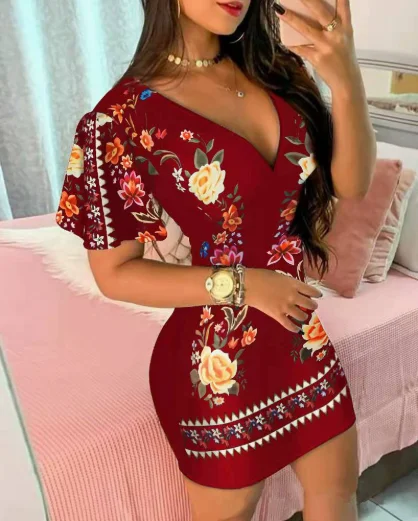 

Spring Summer New Women's Fashion Printed Lace Up Casual Irregular Two-piece Set Long Sleeved Shorts Set