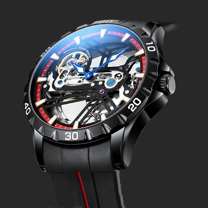 AILANG Top Luxury Brand Men Sport Waterproof Automatic Mechanical Watches Luminous Skeleton Men\'s Watch Silicone Strap Reloj