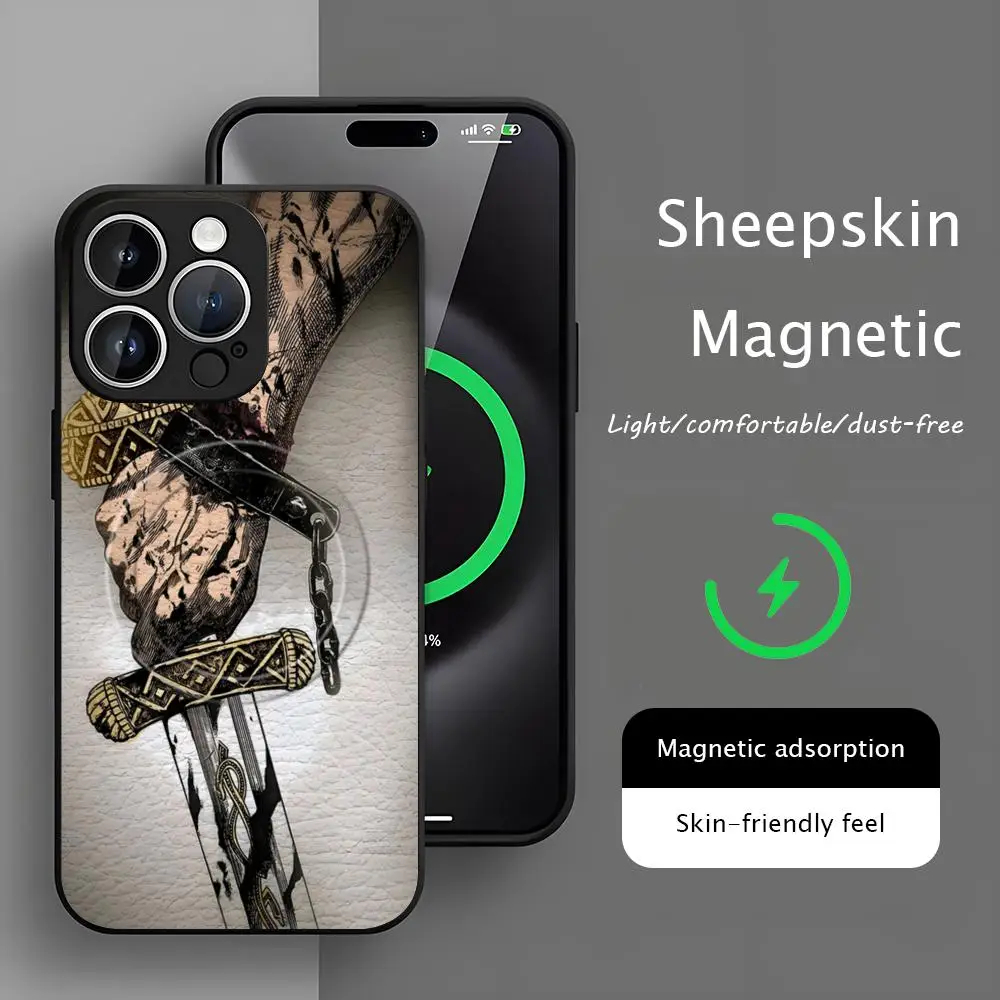 Anime V-Vinland Saga Cool Phone Case For iPhone 17 16 15 14 13 12 11 Plus Pro Max  High-end Luxury Magsafe Sheepskin