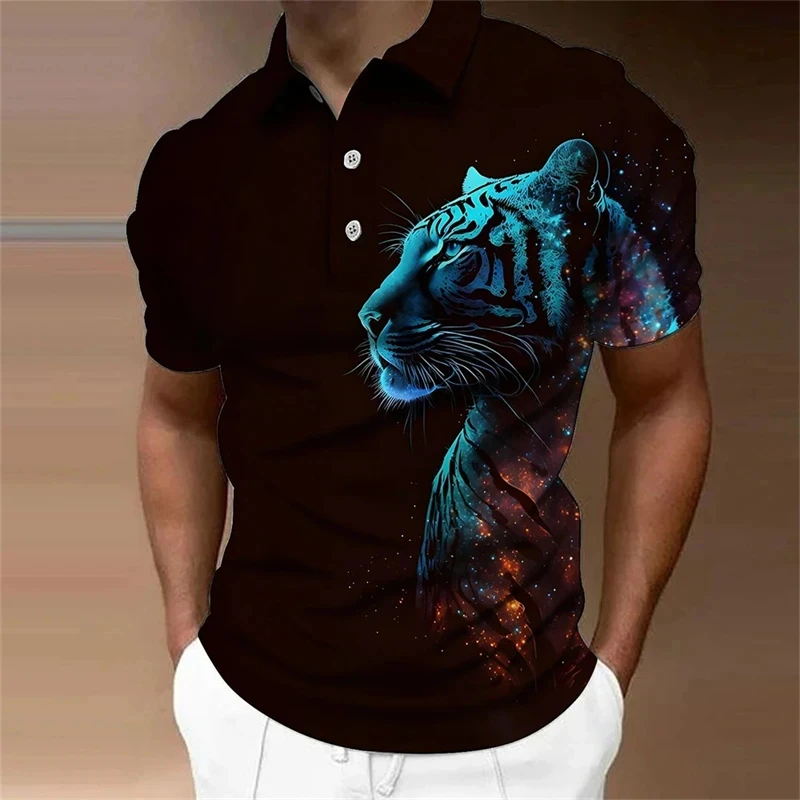 New Men's Polo Shirt 3d Wolf Eagle Print Vintage Cloting Summer Casual Short Sleeve Oversized Shirt Streetwear Tops Tees Lapel