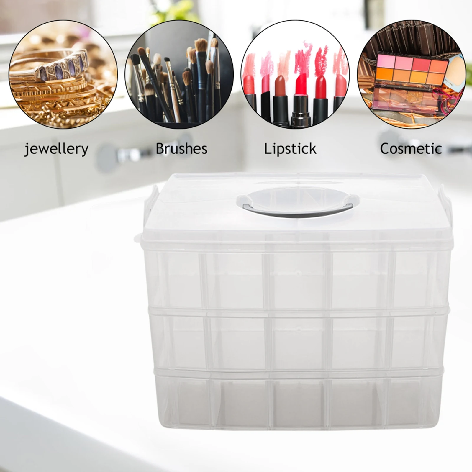 3 Tier Sundries Organizer Box Detachable 30 Grids Large Capacity Storage Case Stackable Multifunction for Home Storage