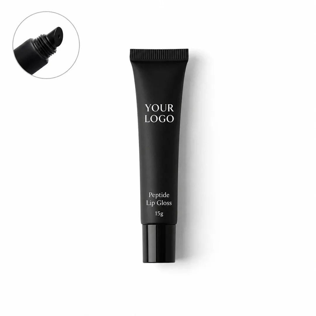20 Shades Black Tube Peptide Lip Gloss Private Label Custom Logo Vegan Makeup Wholesale Plump Nourish Shine Long Lasting Lip Oil