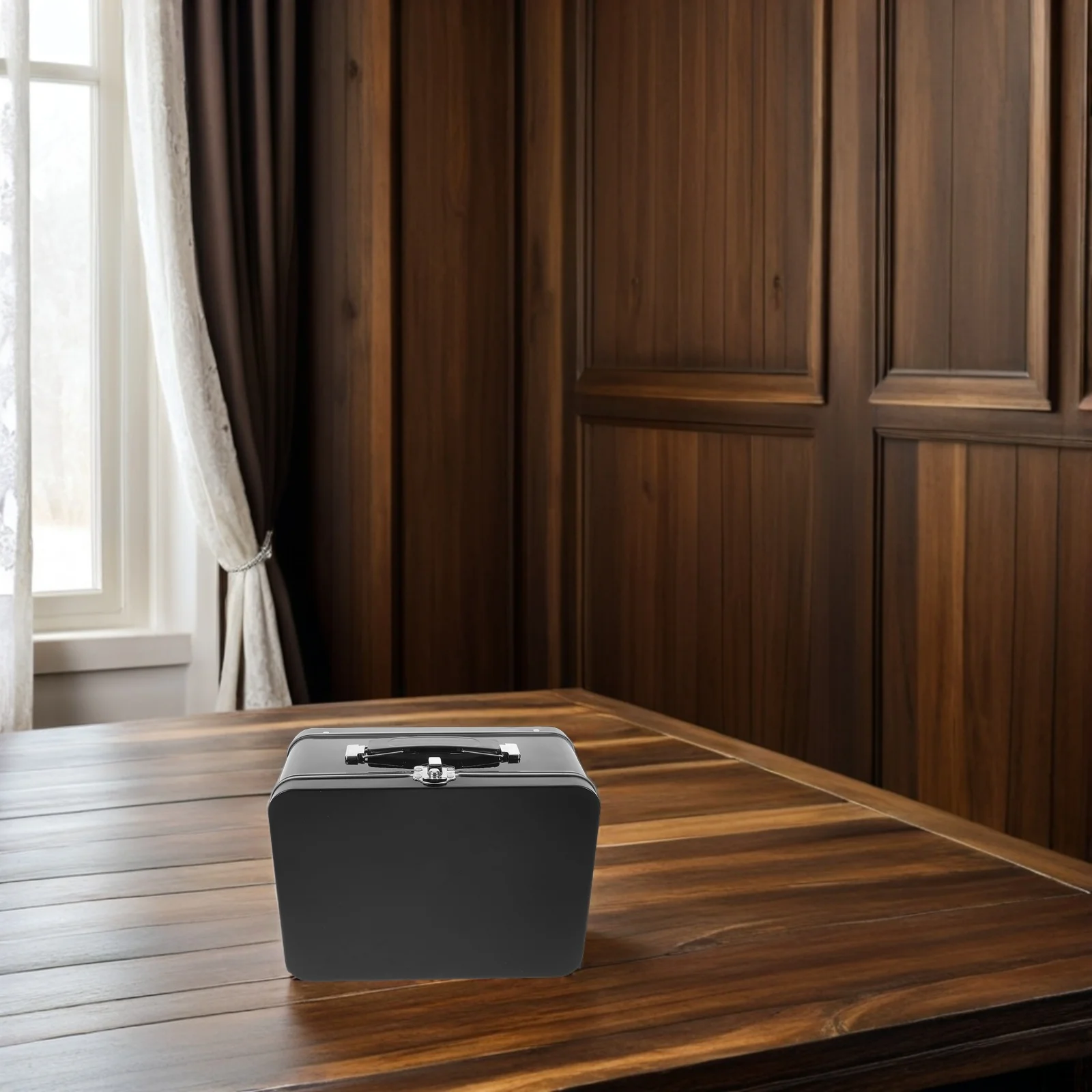 

Metal Lunch Box Vintage Tinplate Container With Handle Leakproof For Food Snacks Storage Portable Bento Hinged Lid Retro