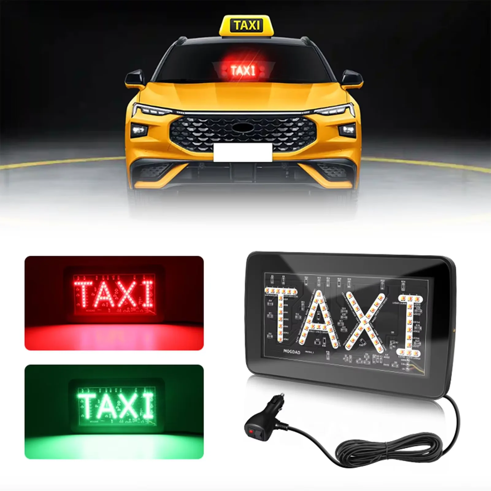 

LED TAXI Sign 12V High-Brightness Panel Display Red And Green Dual Color Suction Cup Indicator For Windshield Dashboard Garage