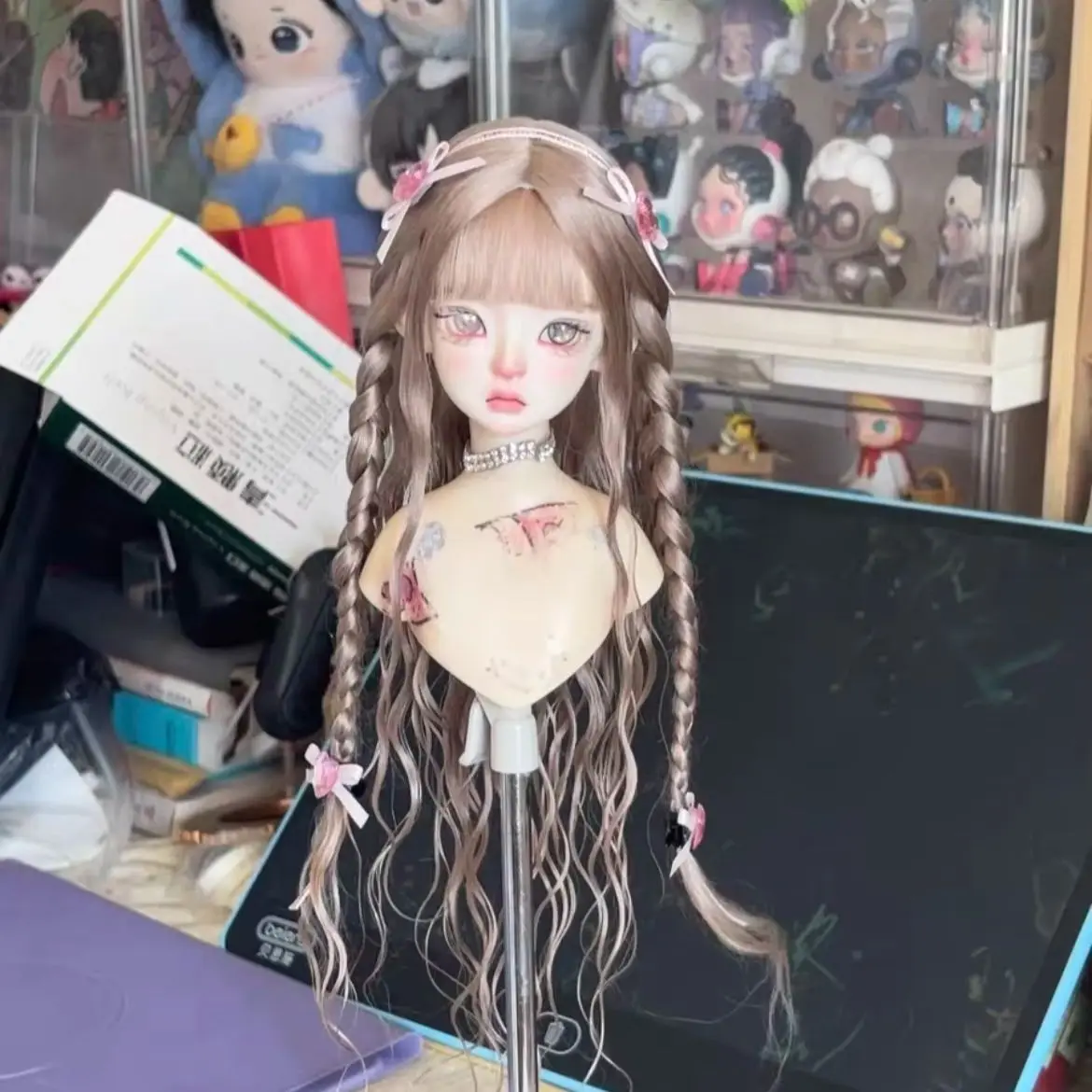 BJD Wig Doll Accessories Radish Red 1/4 BJD Braided Wig Bun Wig Hardhead Shell Mohair Hair Free Shipping