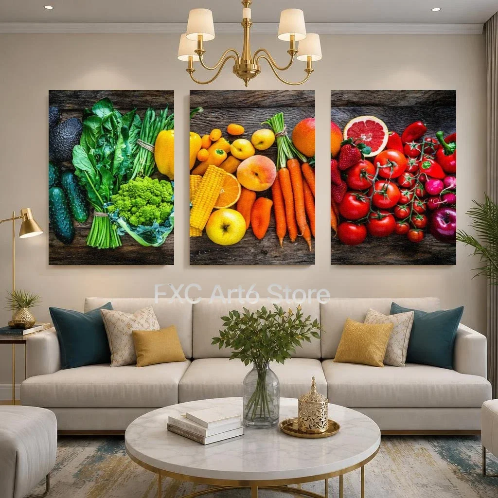 2D Flat 3pcs frameless ,  Modern Farmhouse Wall Art Platter -  Suitable for Living Room, Bedroom, Kitchen Decor with Fresh Fruit
