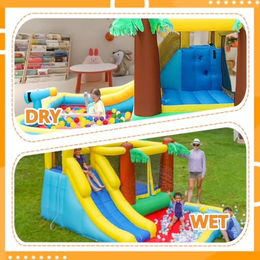 Backyard inflatable bounce house water slide for kids PVC material blue and yellow dual dry/wet play functionality