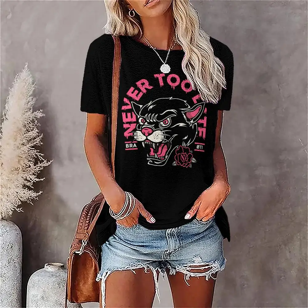 

High Quality Women's T-Shirts Top Short Pullover Sleeved Fashion Street O-Neck Retro Style 3D Printing Tee Shirt Female Clothing