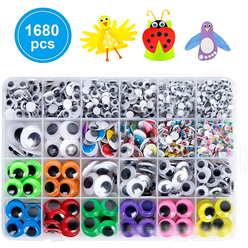 1680pcs 4mm/5mm/6mm/8mm/10mm/12mm/15mm/18mm Handmade Diy Doll Animal Color Movable Eyes Adhesive Stickers For Toy Accessory