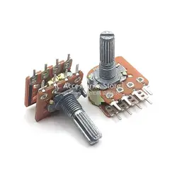 1PCS WH148 Audio Volume Potentiometer Switch Dual 8-Pin With Step B50K B100K 20MM Plum Shaft