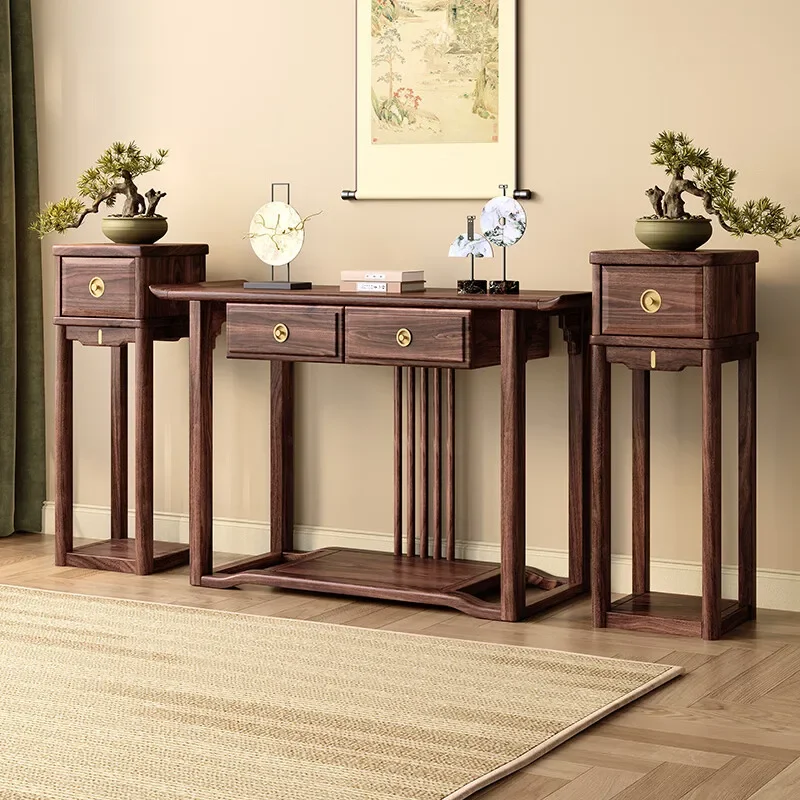 Solid Wood Walnut Cabinet Chinese Style Entrance Table Hall Strip Case