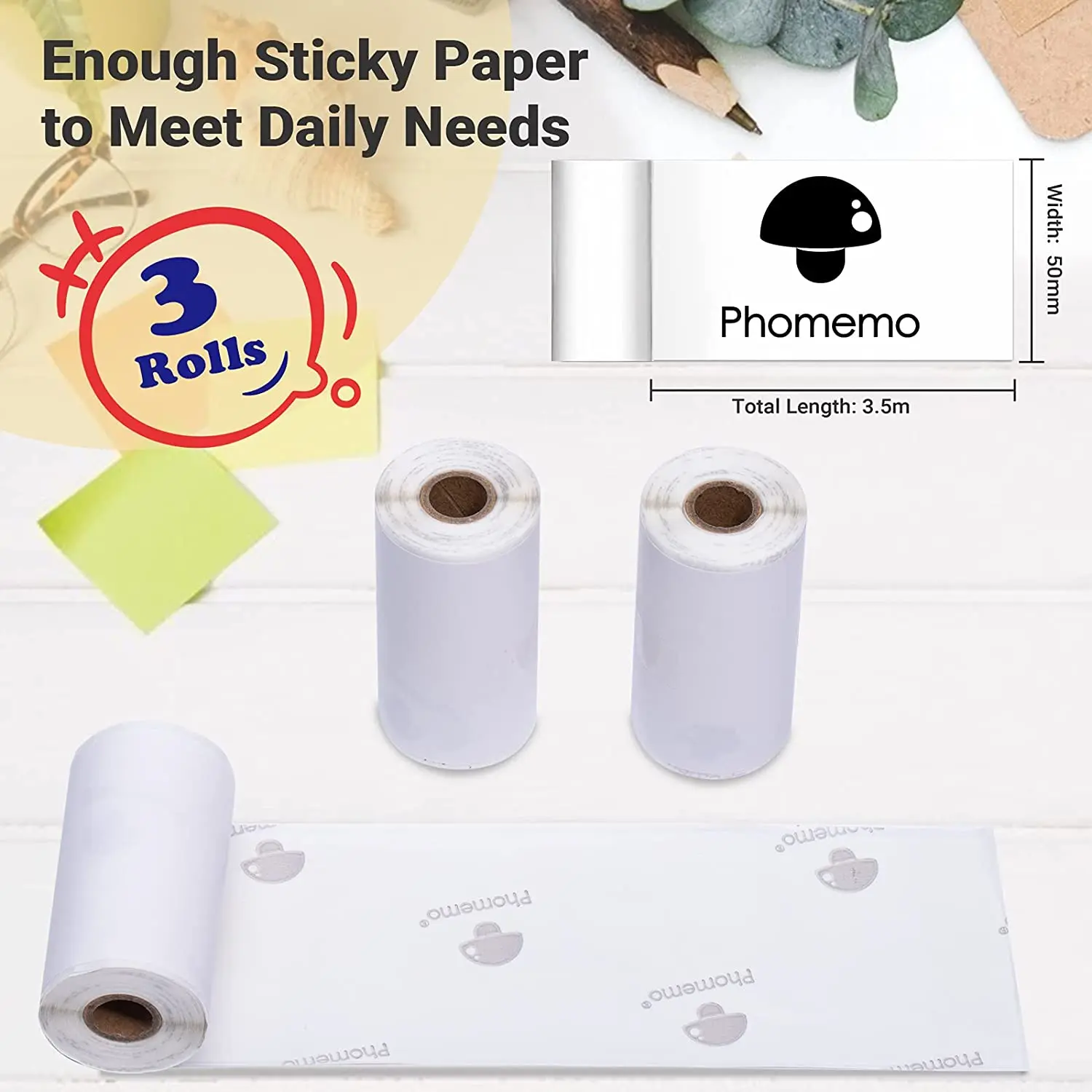 6 Rollen Phomemo Thermopapier, selbstklebender Aufkleber, DIY-Etikettenaufkleber, Thermopapier für tragbare Mini-Thermodrucker T02 M02X