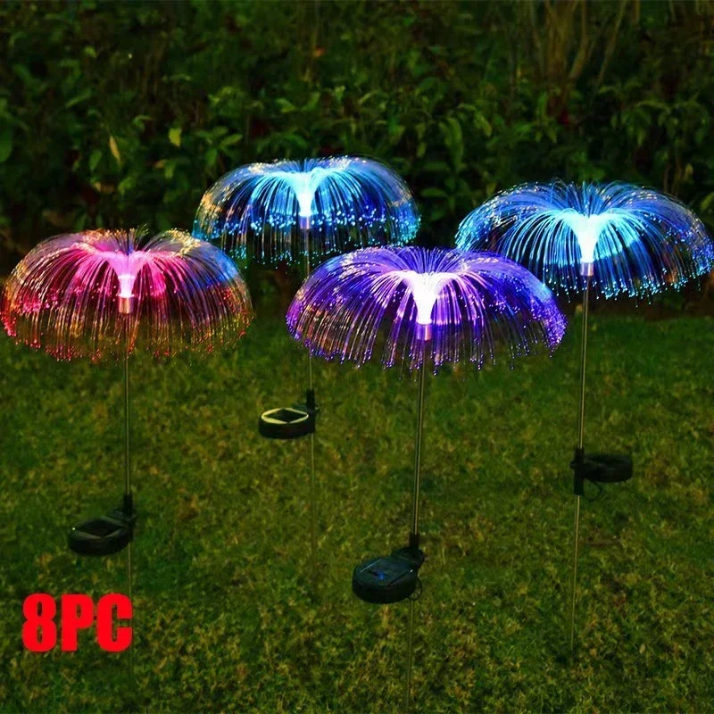 LED Solar Garden Lights Outdoor Waterproof Fiber Optic Jellyfish Lawn Lights Fireworks Lamp Outdoor Patio Villa Yard Decor