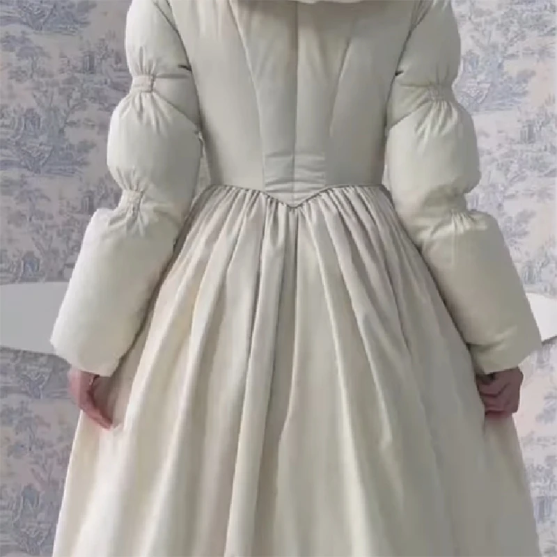 Frauen Chic Solide Maxi Kleid Puff Jacke Slim Fit S Linie Big Saum Warme Lange Roben Mantel 2026 Neue Outfit Dame high Street Outwear – Detail 5