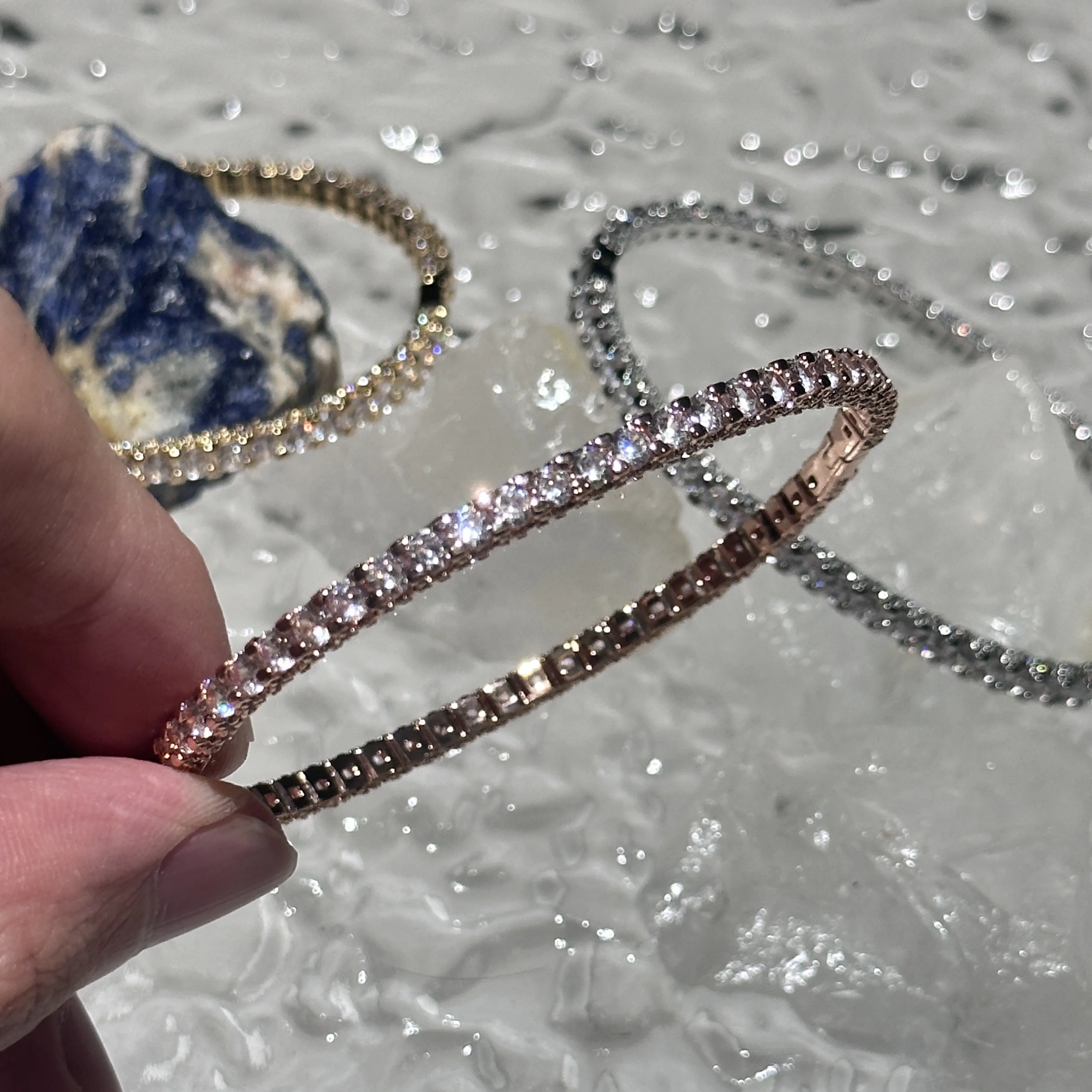 Pure 925 Sterling Silver Full Diamond Bracelet Classic Design Party Jewelry Friendship Bracelet Silver Bangle Rose Gold 17CM