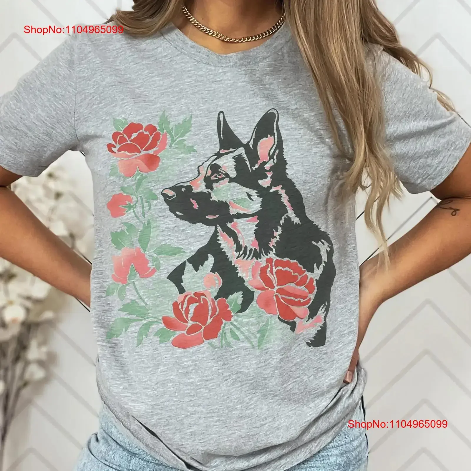 Camiseta Floral de pastor alemán perfecta GSD perro mamá papá amante alsaciano flor Cottagecore vintage lavado homme versátil Unisex