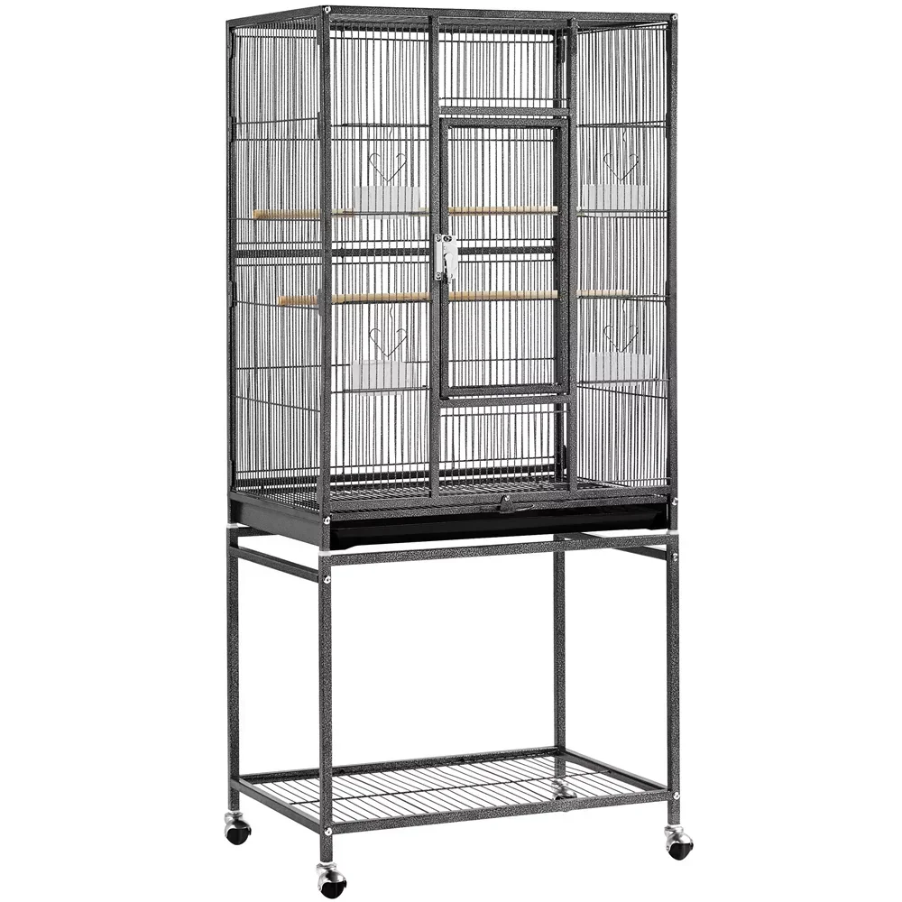 

Easyfashion 54"H Large Rolling Metal Pet Cage for Birds or Small Animal, Black