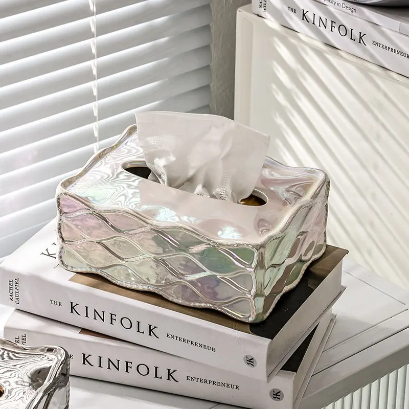 Wavy tissue box household light luxury ceramic living room paper box ins wind electroplating face towel storage box wholesale