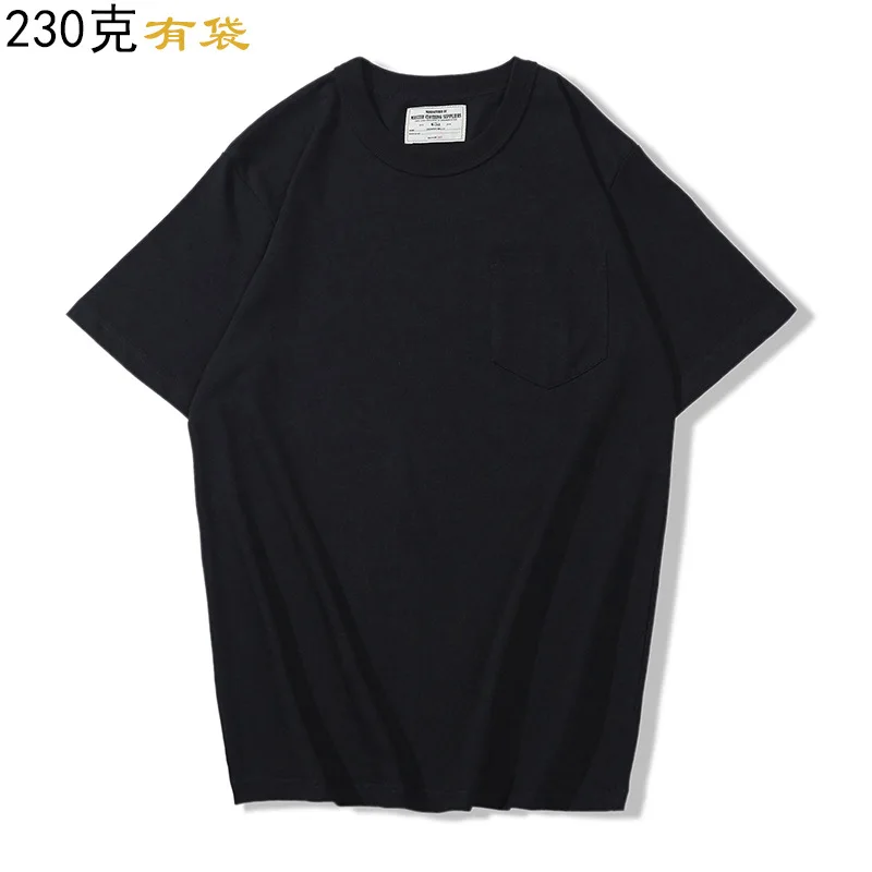 

OKONKWO 230g summer cotton T-shirt Smooth fabric solid color short sleeve round neck basic small pocket T-shirt