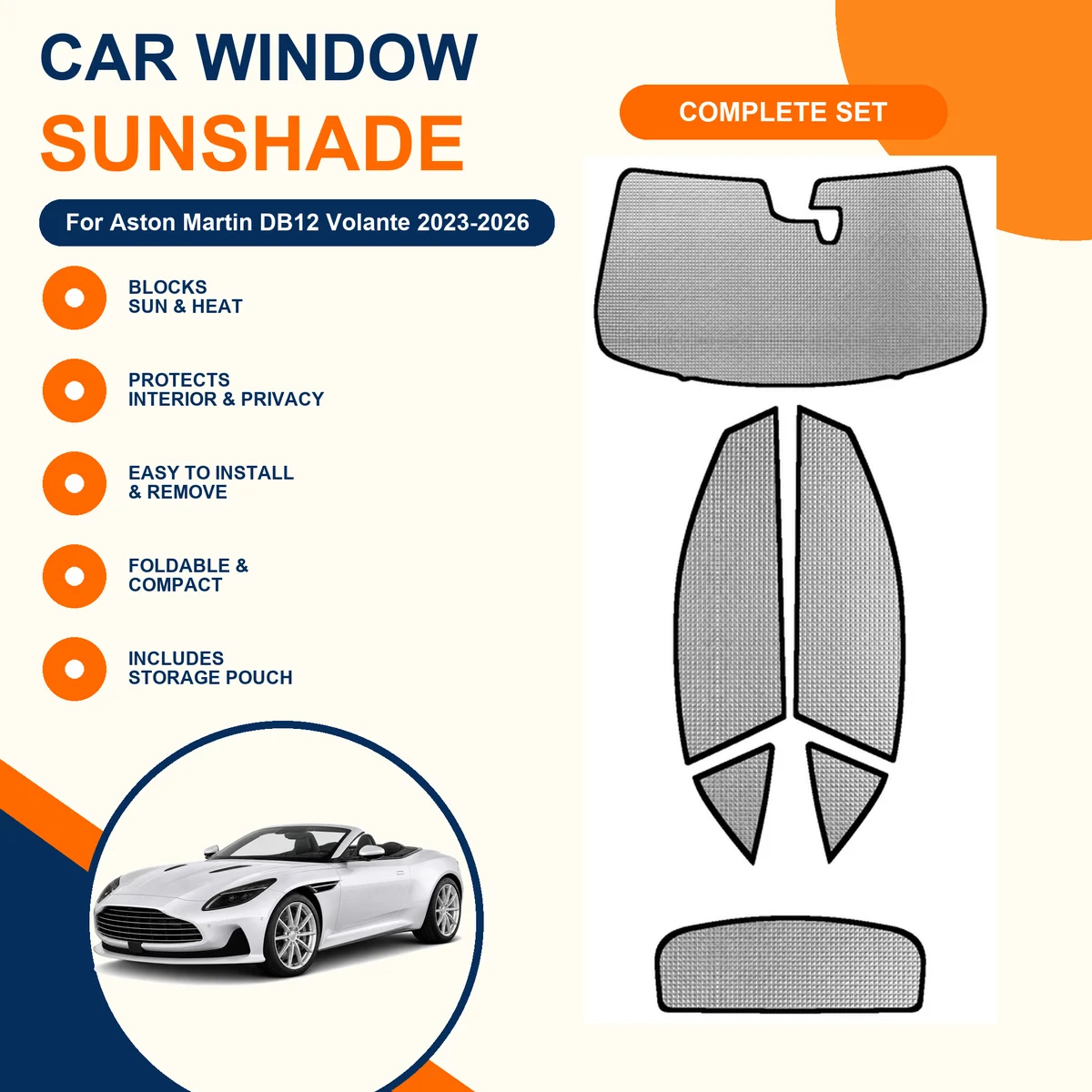 For Aston Martin DB12 Volante 2023-2026 Custom Full Set Window Sunshades Aluminum Foil Suction Cup Anti UV Privacy