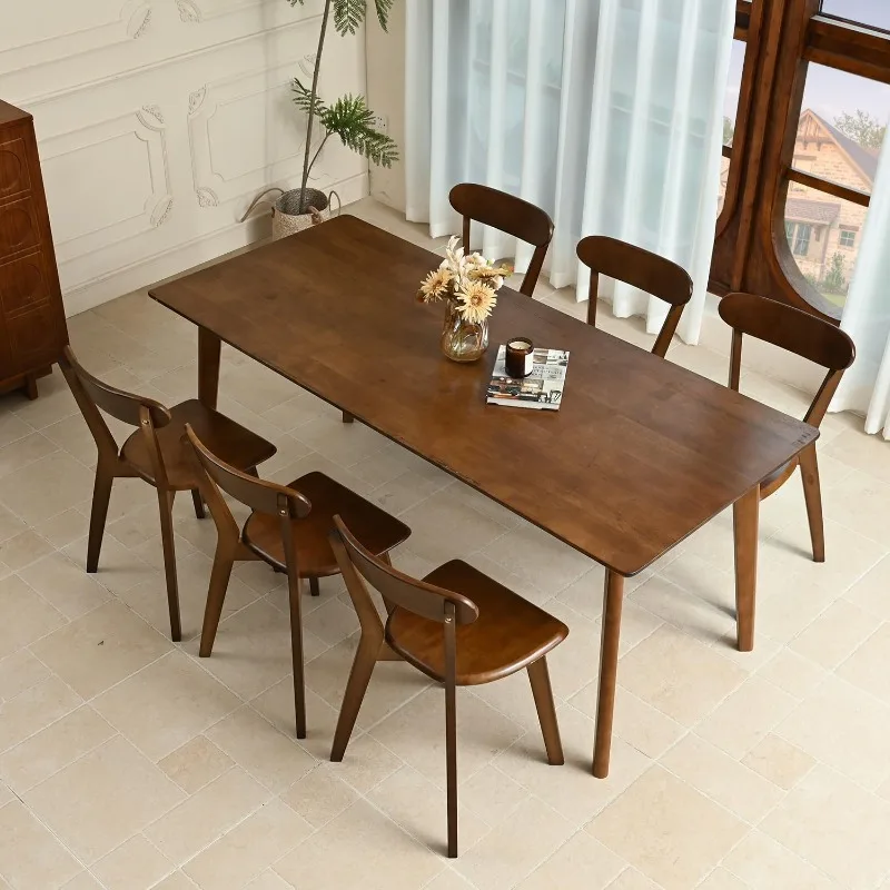 7-Piece Solid Wood Kitchen Table Set for 6, Oak Wooden Dining Chairs for Dining Room, Dinette, Compact Space, Dining，home.