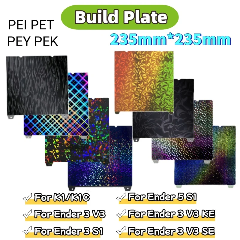 

235x235 Текстурированная материнская пластина PEI Creality K1 K1C Кровать H1H PEO Гладкий магнитный лист для 3D-принтера Ender 5 S1 Ender 3 V3 Se Plate