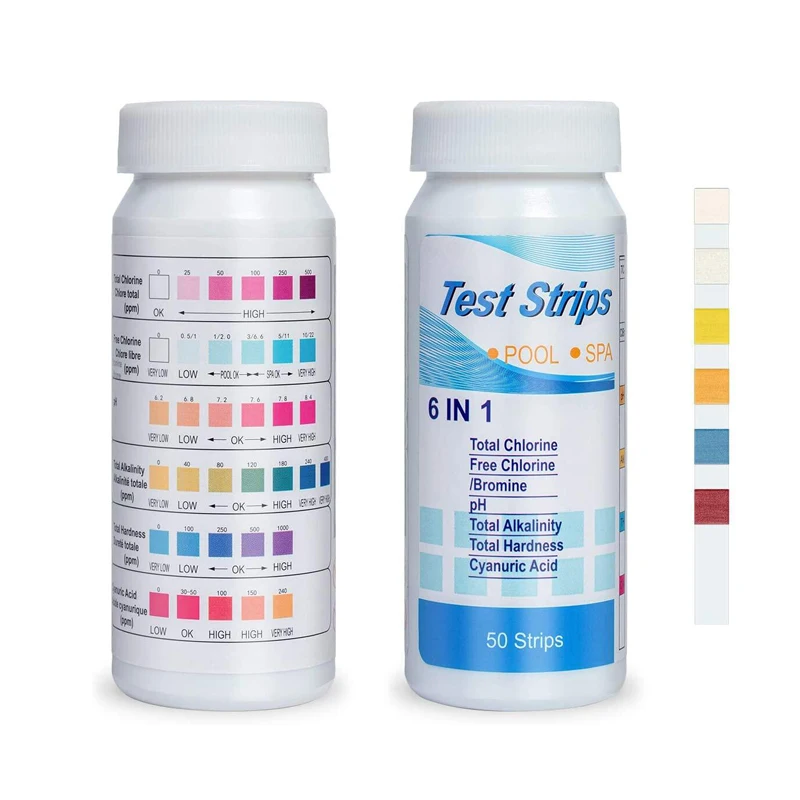 6 In 1 Chlorine PH Test Strips - 50 Strips Multipurpose Water Tester for SPA Swimming Pool Hardness PH Value Detection Tool view 2