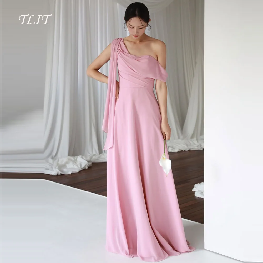 

TLIT Elegant Pink Silk Satin A-Line Wedding Dress Customized Strapless Strap Bridal Gown Korea Wedding Dress Photos Shoot
