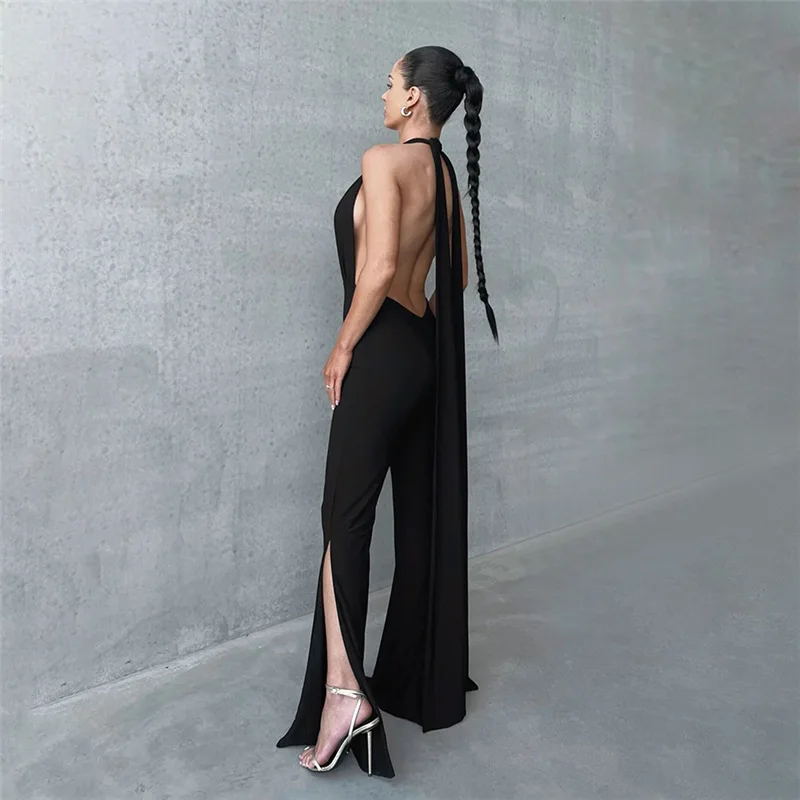 Deep V Wrap Around Halfter sexy rücken freie Flare Hosen Overalls Mode Outfits für Frauen einteilige Stram pler Overalls Bodysuit