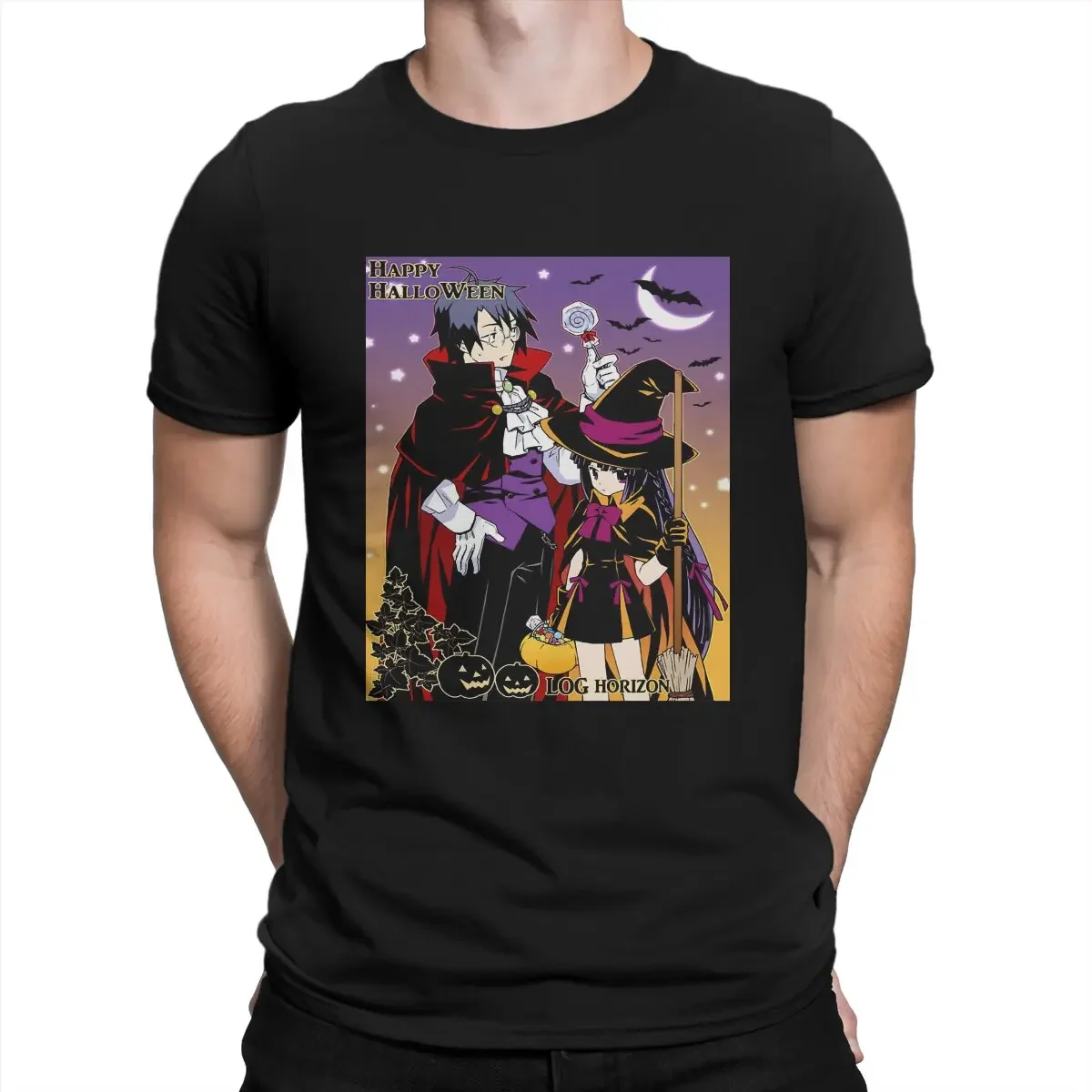 Happy Hallo Ween T Shirts Men Cotton Vintage T-Shirts Crewneck Log Horizon Anime Tee Shirt Short Sleeve Tops Gift Idea