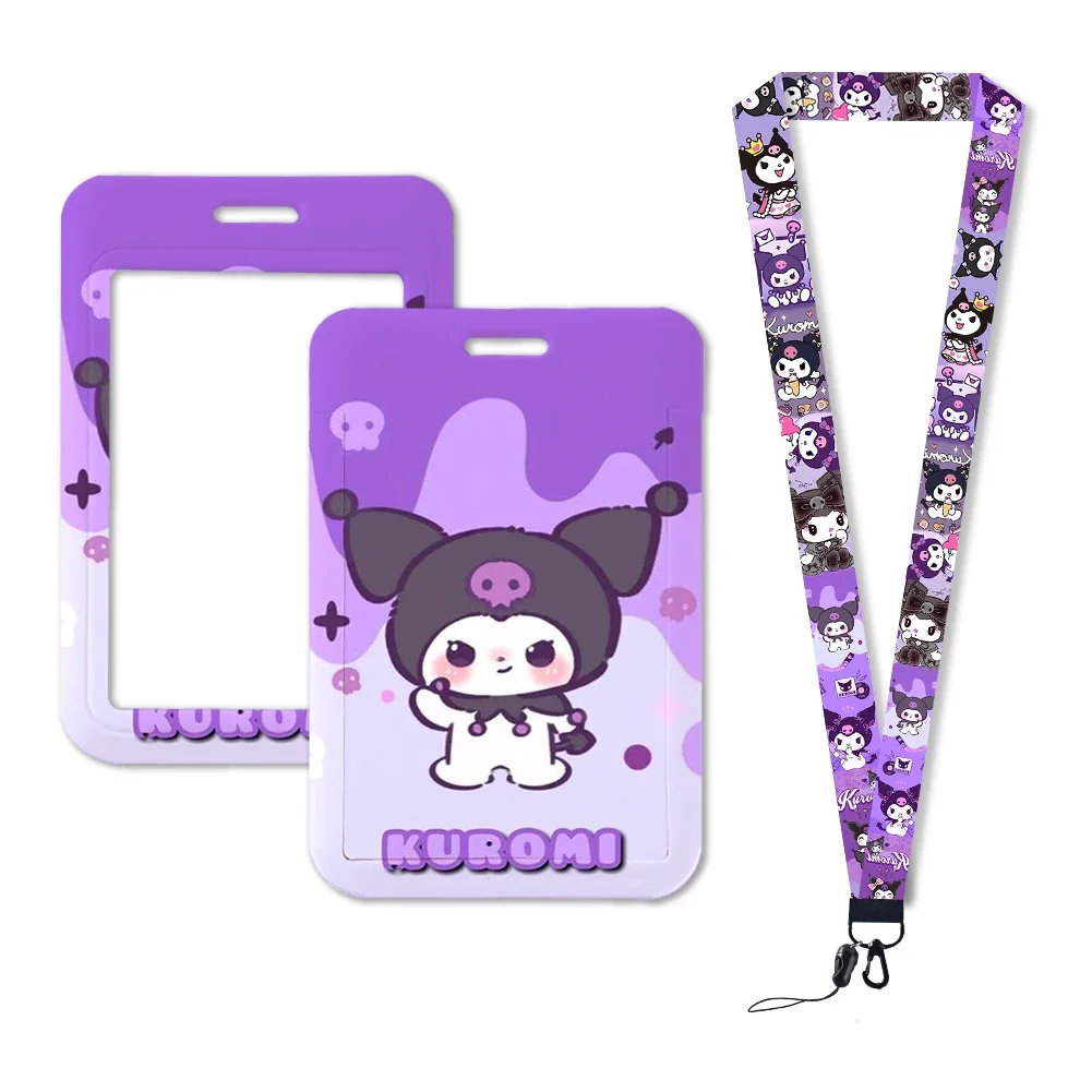 

Sanrio Kawaii Cinnamoroll Kuromi My Melody Purin Kitty ID Cards Holders Plastic Lanyard Card Case KeyChain Meal Card Storage kid