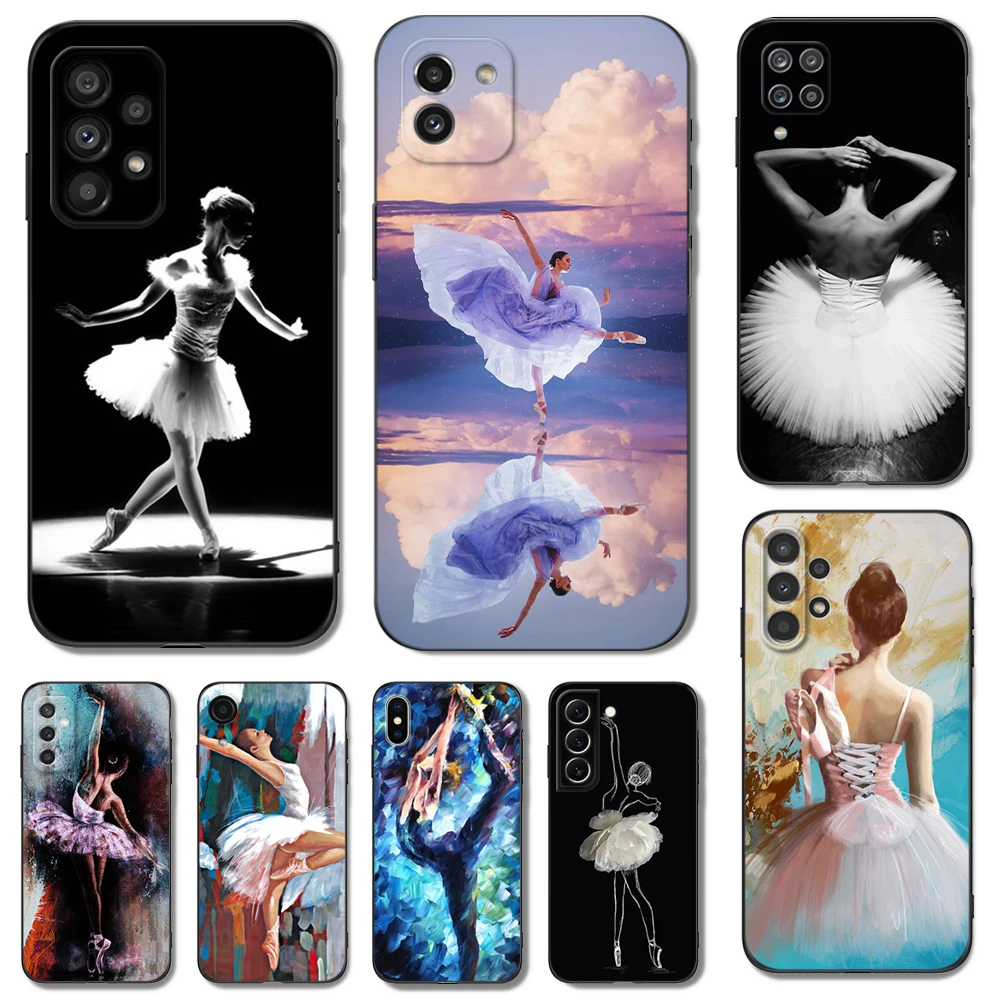 Black tpu Case For Samsung galaxy S23 S22 S20 S21 FE PLUS ultra+S10 E lite cover Ballet Dance Girl Ballerina Slippers