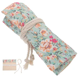 Pink Floral Design Colored Pencil Organizer Knitting Holder Storage Case Portable Pouch Rolling